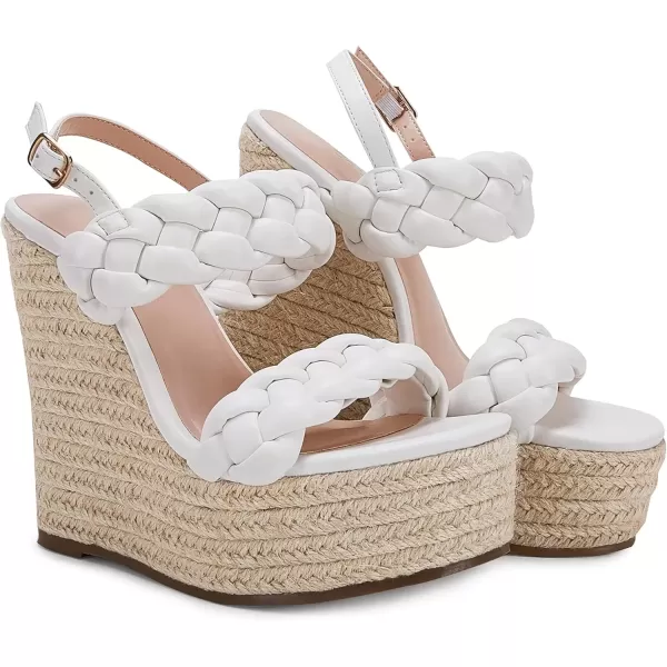 imageCoutgo Womens Braided Espadrille Platform Wedge Sandals Open Toe Two Strap Ankle Buckle Summer ShoesWhite