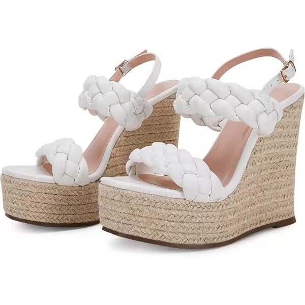 imageCoutgo Womens Braided Espadrille Platform Wedge Sandals Open Toe Two Strap Ankle Buckle Summer ShoesWhite