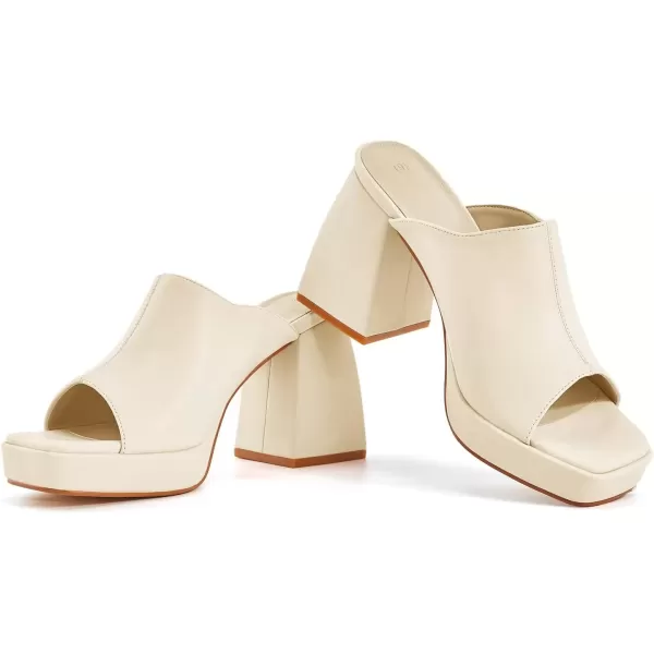 imageCoutgo Womens Chunky Platform Mules Sandals Slip On Block Heels Square Toe High Heeled Dress ShoesBeige