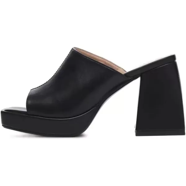 imageCoutgo Womens Chunky Platform Mules Sandals Slip On Block Heels Square Toe High Heeled Dress ShoesBlack