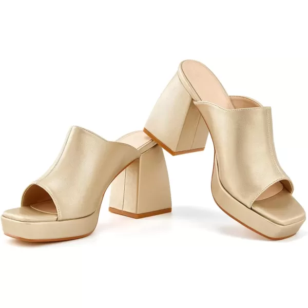 imageCoutgo Womens Chunky Platform Mules Sandals Slip On Block Heels Square Toe High Heeled Dress ShoesGold