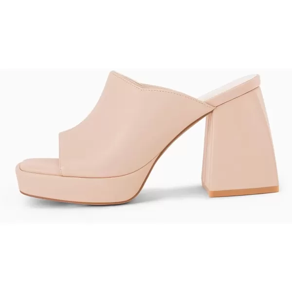 imageCoutgo Womens Chunky Platform Mules Sandals Slip On Block Heels Square Toe High Heeled Dress ShoesNude