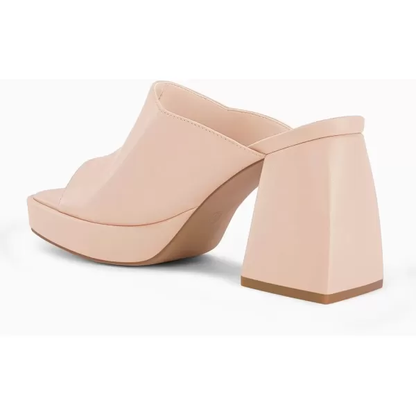 imageCoutgo Womens Chunky Platform Mules Sandals Slip On Block Heels Square Toe High Heeled Dress ShoesNude