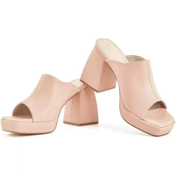 imageCoutgo Womens Chunky Platform Mules Sandals Slip On Block Heels Square Toe High Heeled Dress ShoesNude
