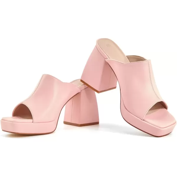 imageCoutgo Womens Chunky Platform Mules Sandals Slip On Block Heels Square Toe High Heeled Dress ShoesPink