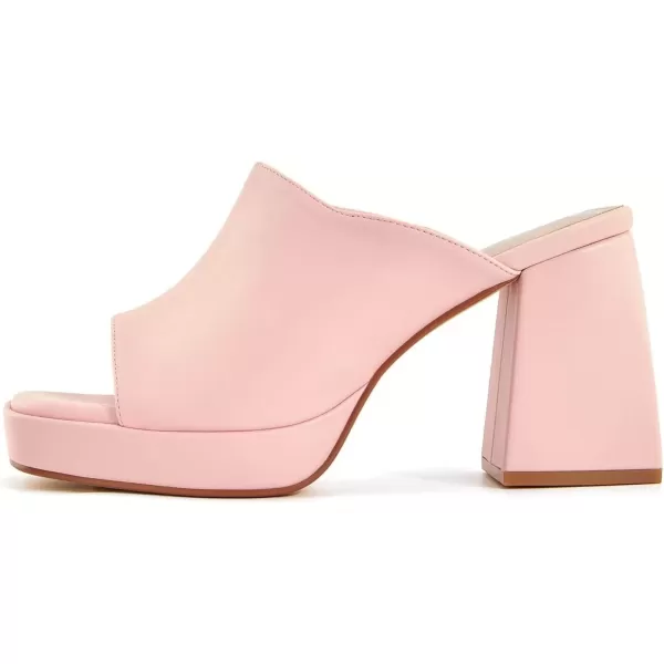 imageCoutgo Womens Chunky Platform Mules Sandals Slip On Block Heels Square Toe High Heeled Dress ShoesPink
