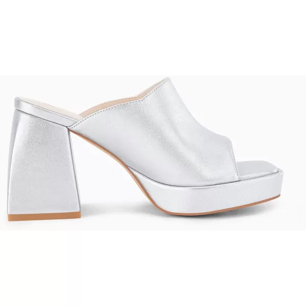 imageCoutgo Womens Chunky Platform Mules Sandals Slip On Block Heels Square Toe High Heeled Dress ShoesSilver