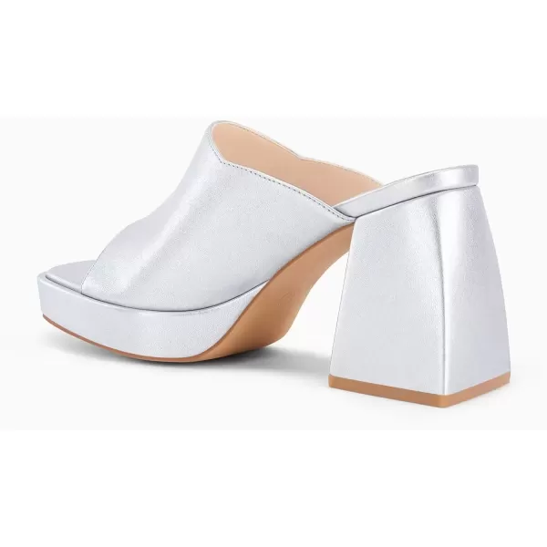 imageCoutgo Womens Chunky Platform Mules Sandals Slip On Block Heels Square Toe High Heeled Dress ShoesSilver