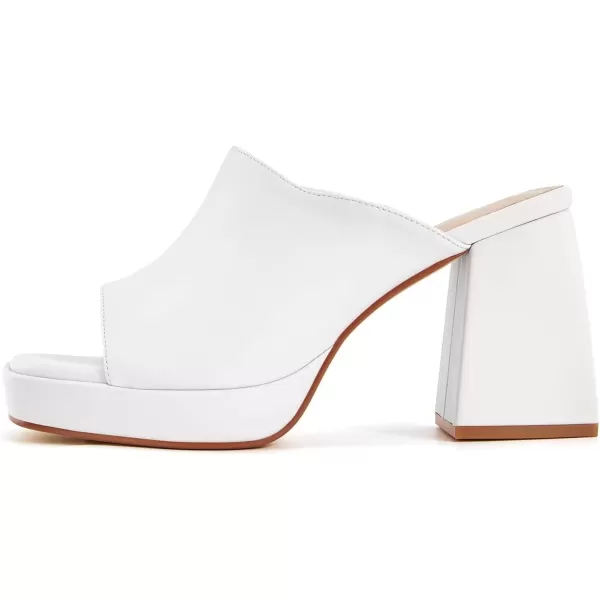 imageCoutgo Womens Chunky Platform Mules Sandals Slip On Block Heels Square Toe High Heeled Dress ShoesWhite