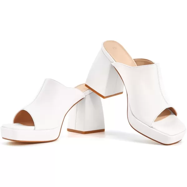imageCoutgo Womens Chunky Platform Mules Sandals Slip On Block Heels Square Toe High Heeled Dress ShoesWhite