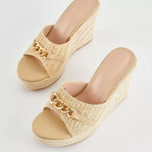 imageCoutgo Womens Wedge Sandals Platform Espadrille Heel Chain Slip On Casual Summer SlidesApricot
