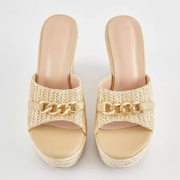imageCoutgo Womens Wedge Sandals Platform Espadrille Heel Chain Slip On Casual Summer SlidesApricot