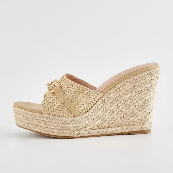 imageCoutgo Womens Wedge Sandals Platform Espadrille Heel Chain Slip On Casual Summer SlidesApricot