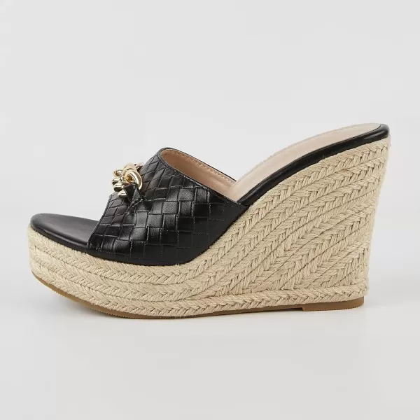 imageCoutgo Womens Wedge Sandals Platform Espadrille Heel Chain Slip On Casual Summer SlidesBlack
