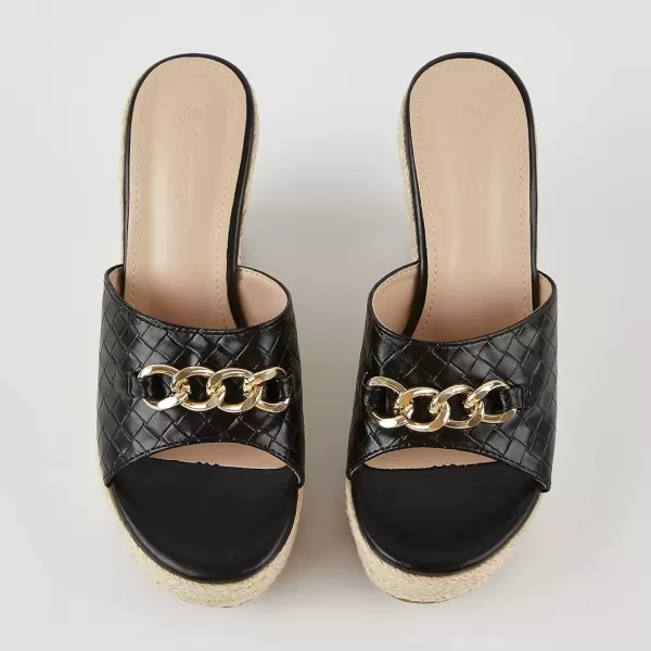 imageCoutgo Womens Wedge Sandals Platform Espadrille Heel Chain Slip On Casual Summer SlidesBlack
