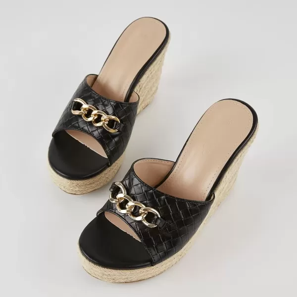 imageCoutgo Womens Wedge Sandals Platform Espadrille Heel Chain Slip On Casual Summer SlidesBlack