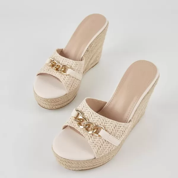 imageCoutgo Womens Wedge Sandals Platform Espadrille Heel Chain Slip On Casual Summer SlidesCreamywhite