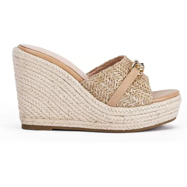 imageCoutgo Womens Wedge Sandals Platform Espadrille Heel Chain Slip On Casual Summer SlidesKhaki