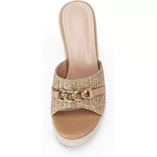 imageCoutgo Womens Wedge Sandals Platform Espadrille Heel Chain Slip On Casual Summer SlidesKhaki