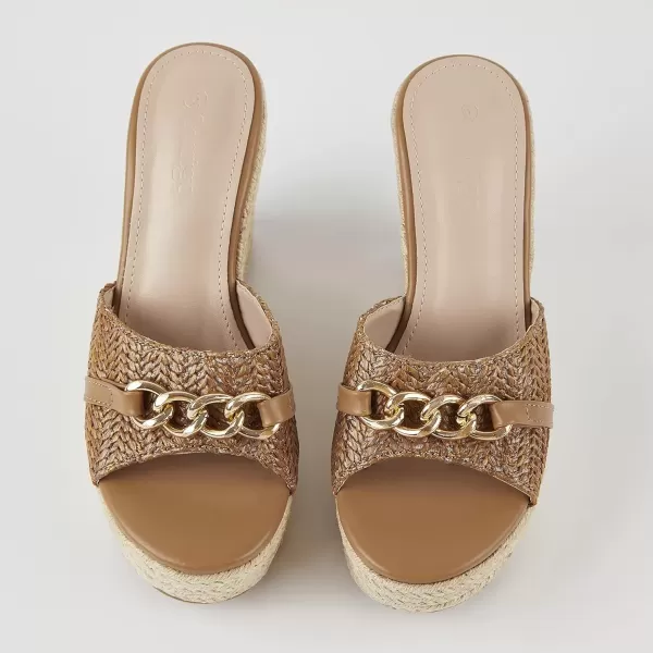 imageCoutgo Womens Wedge Sandals Platform Espadrille Heel Chain Slip On Casual Summer SlidesLight Brown