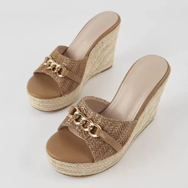 imageCoutgo Womens Wedge Sandals Platform Espadrille Heel Chain Slip On Casual Summer SlidesLight Brown