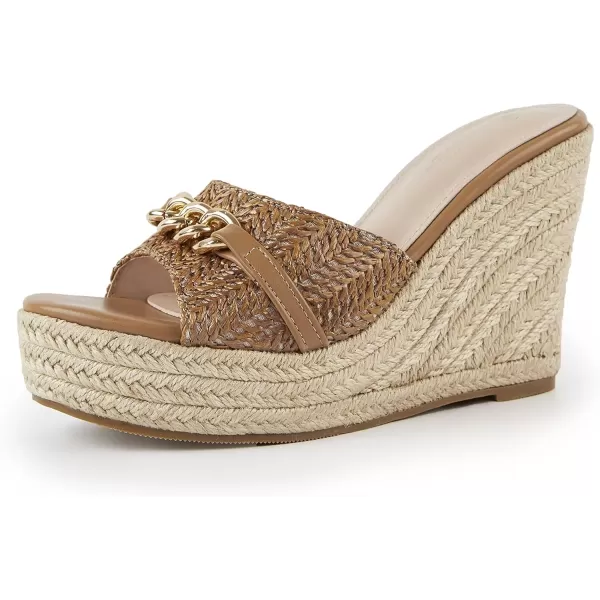 imageCoutgo Womens Wedge Sandals Platform Espadrille Heel Chain Slip On Casual Summer SlidesLight Brown