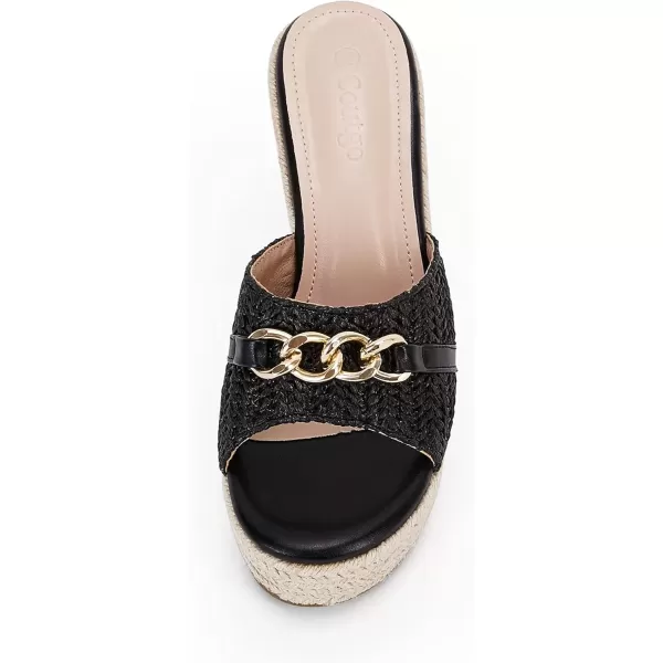 imageCoutgo Womens Wedge Sandals Platform Espadrille Heel Chain Slip On Casual Summer SlidesPure Black