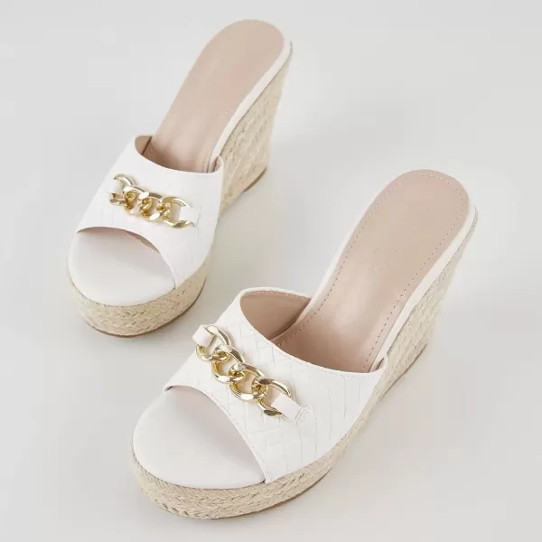 imageCoutgo Womens Wedge Sandals Platform Espadrille Heel Chain Slip On Casual Summer SlidesWhite