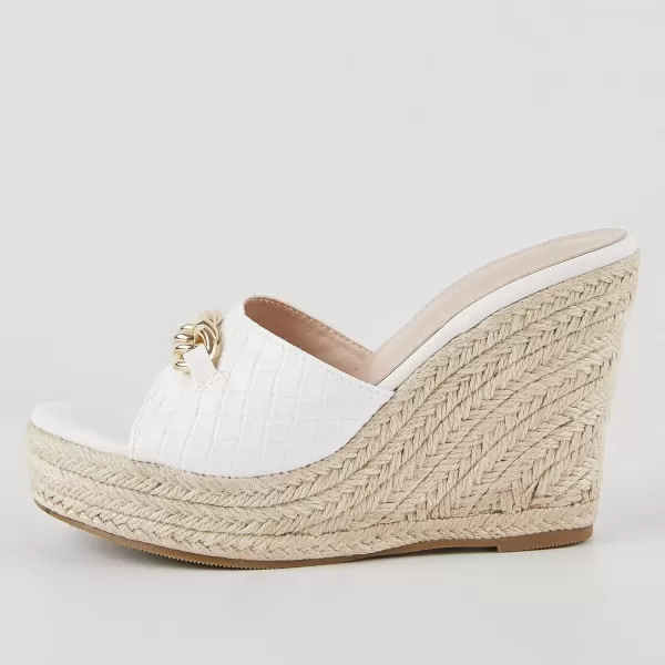 imageCoutgo Womens Wedge Sandals Platform Espadrille Heel Chain Slip On Casual Summer SlidesWhite