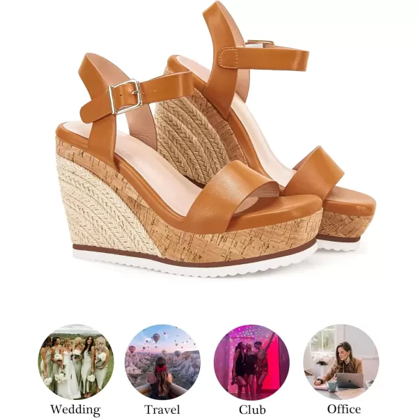 imageWomens Espadrille Wedge Platform Sandals Open Toe Ankle Buckle Strap Casual Summer Shoes02 Brown