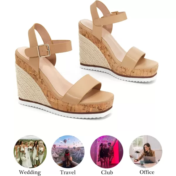 imageWomens Espadrille Wedge Platform Sandals Open Toe Ankle Buckle Strap Casual Summer Shoes02 Khaki