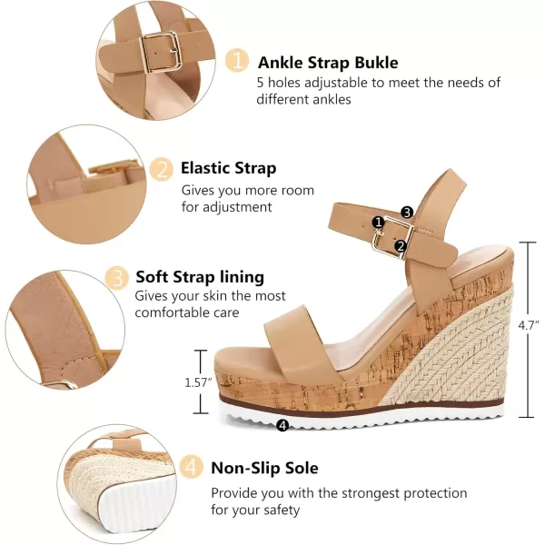 imageWomens Espadrille Wedge Platform Sandals Open Toe Ankle Buckle Strap Casual Summer Shoes02 Khaki
