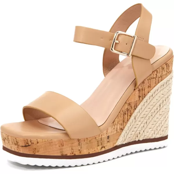 imageWomens Espadrille Wedge Platform Sandals Open Toe Ankle Buckle Strap Casual Summer Shoes02 Khaki
