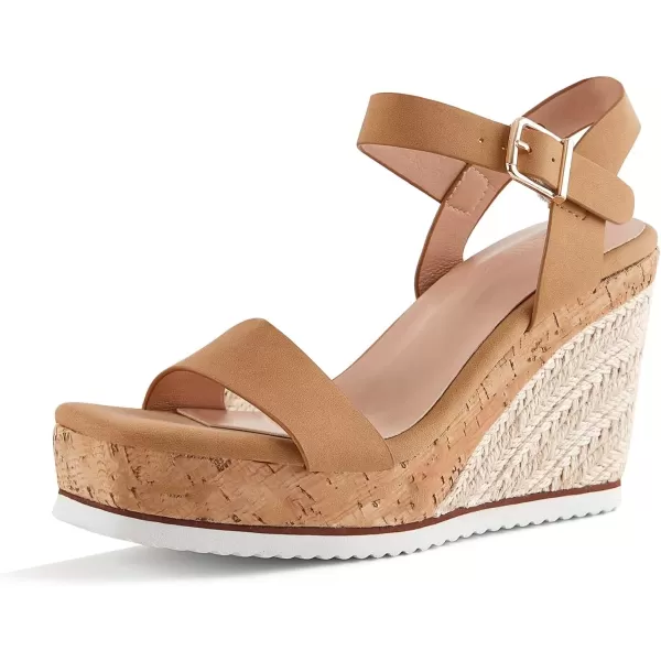 imageWomens Espadrille Wedge Platform Sandals Open Toe Ankle Buckle Strap Casual Summer Shoes02 Tan