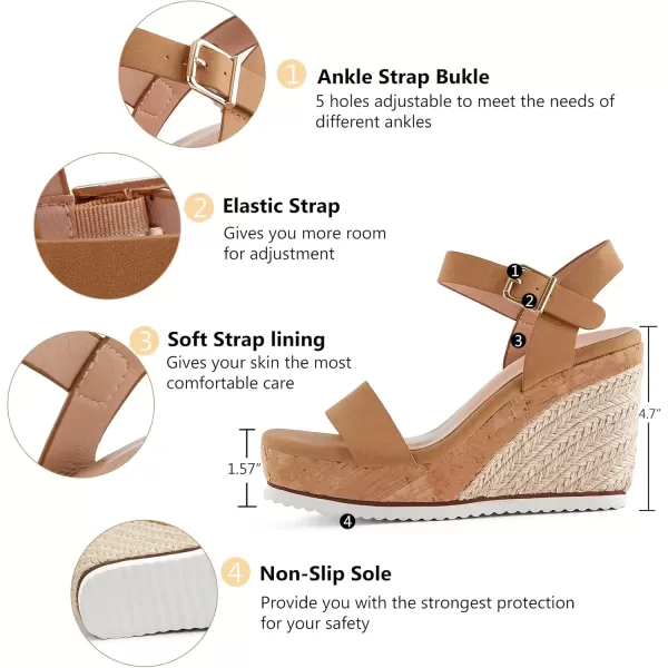 imageWomens Espadrille Wedge Platform Sandals Open Toe Ankle Buckle Strap Casual Summer Shoes02 Tan