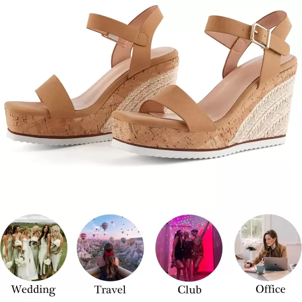 imageWomens Espadrille Wedge Platform Sandals Open Toe Ankle Buckle Strap Casual Summer Shoes02 Tan