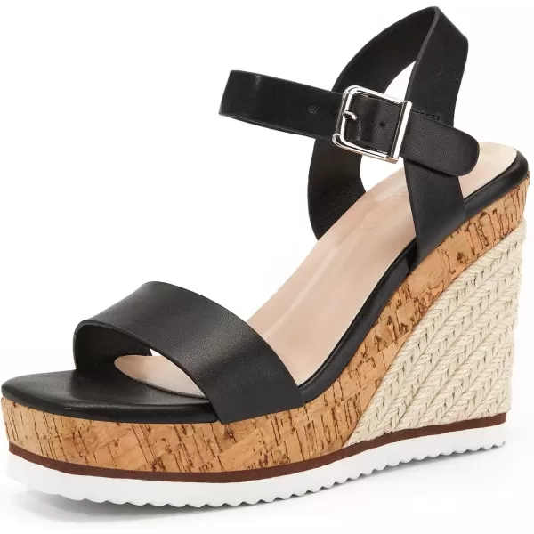 imageWomens Espadrille Wedge Platform Sandals Open Toe Ankle Buckle Strap Casual Summer ShoesBlack