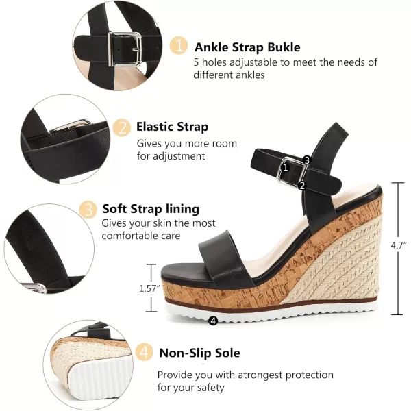 imageWomens Espadrille Wedge Platform Sandals Open Toe Ankle Buckle Strap Casual Summer ShoesBlack