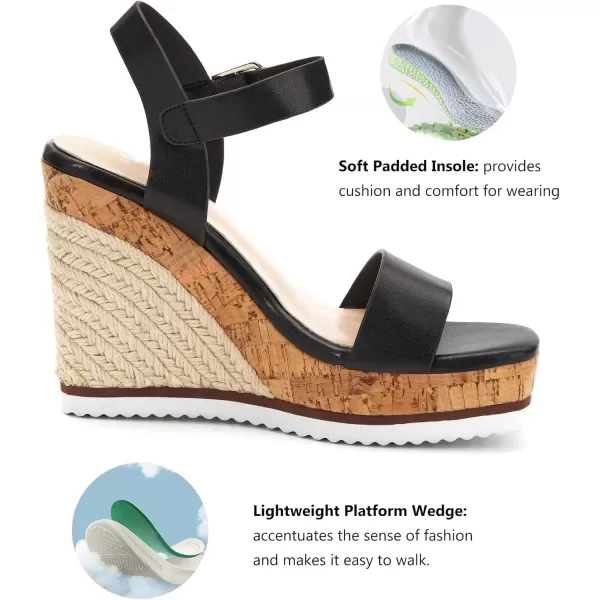 imageWomens Espadrille Wedge Platform Sandals Open Toe Ankle Buckle Strap Casual Summer ShoesBlack