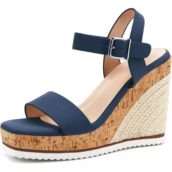 imageWomens Espadrille Wedge Platform Sandals Open Toe Ankle Buckle Strap Casual Summer ShoesBlue