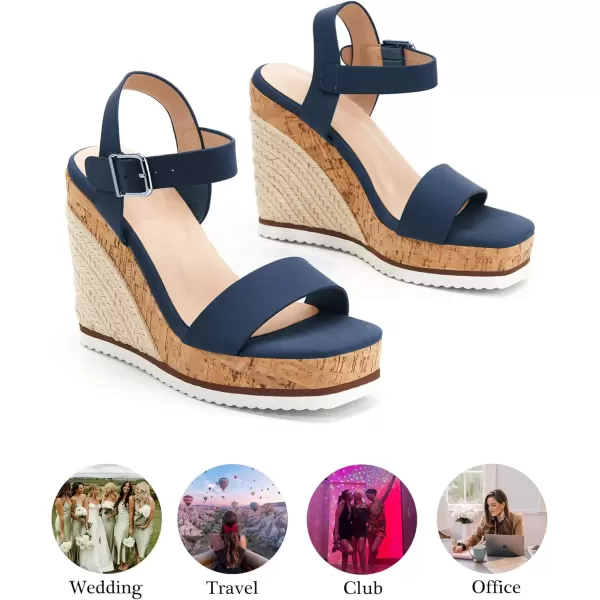 imageWomens Espadrille Wedge Platform Sandals Open Toe Ankle Buckle Strap Casual Summer ShoesBlue