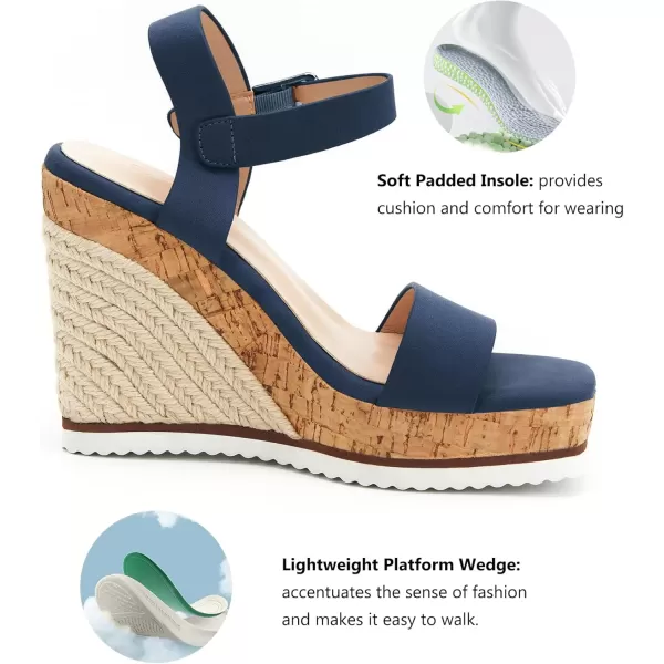 imageWomens Espadrille Wedge Platform Sandals Open Toe Ankle Buckle Strap Casual Summer ShoesBlue