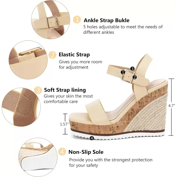 imageWomens Espadrille Wedge Platform Sandals Open Toe Ankle Buckle Strap Casual Summer ShoesChampagne