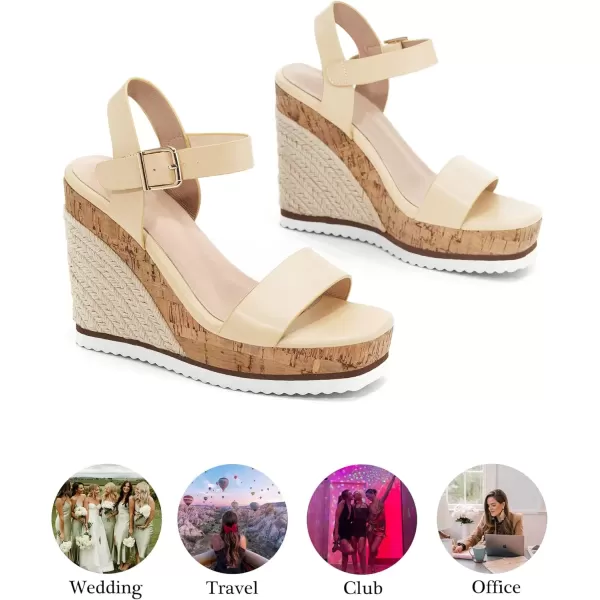 imageWomens Espadrille Wedge Platform Sandals Open Toe Ankle Buckle Strap Casual Summer ShoesChampagne