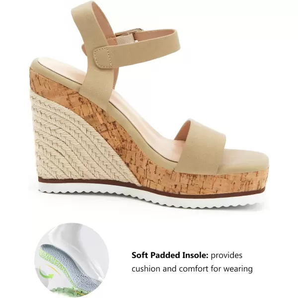 imageWomens Espadrille Wedge Platform Sandals Open Toe Ankle Buckle Strap Casual Summer ShoesLight Camel