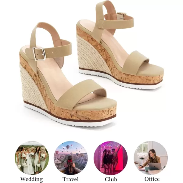 imageWomens Espadrille Wedge Platform Sandals Open Toe Ankle Buckle Strap Casual Summer ShoesLight Camel