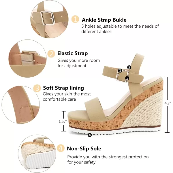 imageWomens Espadrille Wedge Platform Sandals Open Toe Ankle Buckle Strap Casual Summer ShoesLight Camel