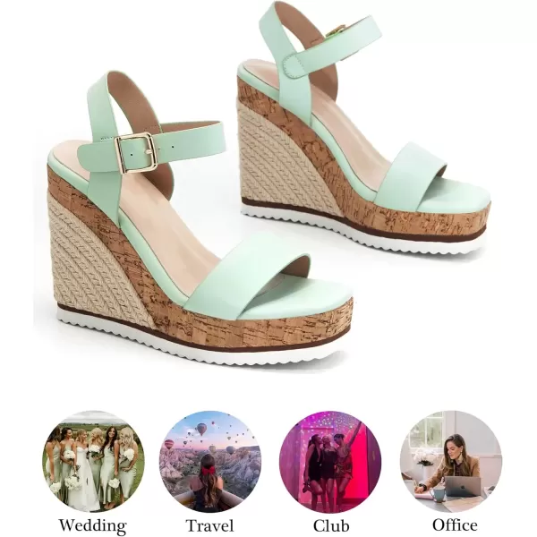 imageWomens Espadrille Wedge Platform Sandals Open Toe Ankle Buckle Strap Casual Summer ShoesMint Green