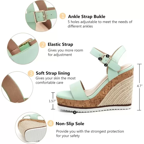 imageWomens Espadrille Wedge Platform Sandals Open Toe Ankle Buckle Strap Casual Summer ShoesMint Green