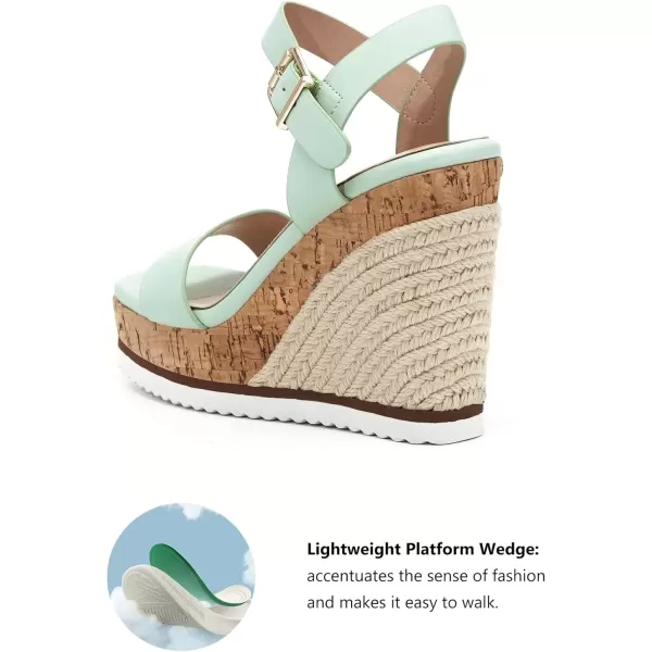 imageWomens Espadrille Wedge Platform Sandals Open Toe Ankle Buckle Strap Casual Summer ShoesMint Green